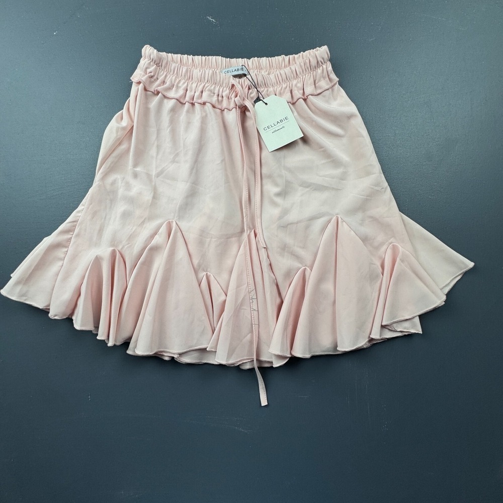 Cellabie Women's Size Medium Pink Ruffle Mini Skirt High Waist Flowy Casual NWT